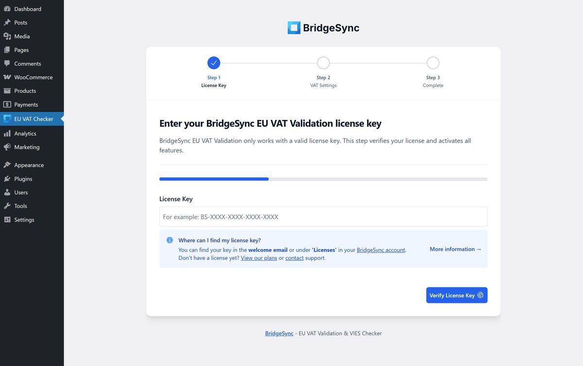 Setup is simple and quick, with connection in minutes guaranteed. The Setup Wizard will check your licence key to switch on EU VAT validation features, step by step.