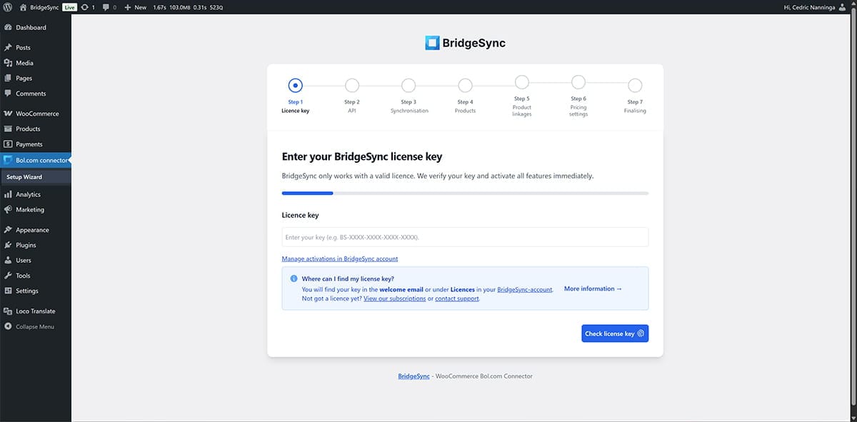 Manage your BridgeSync licence like a pro. Enter, save, check the status, or deactivate your licence key – whatever you need to do, you can do it here.