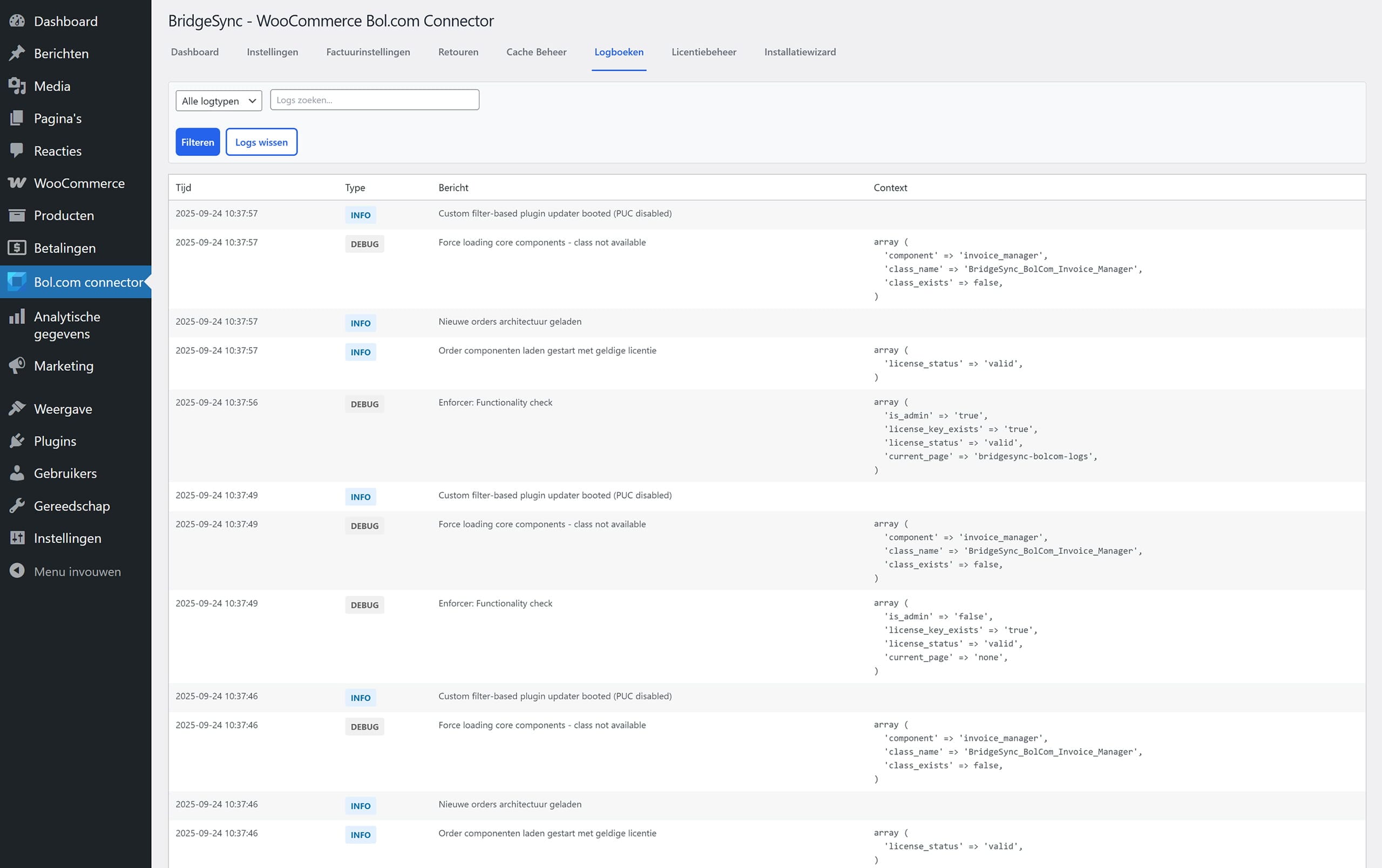 Leesbare synchronisatielogs in BridgeSync Bol.com koppeling voor WooCommerce — info en debug